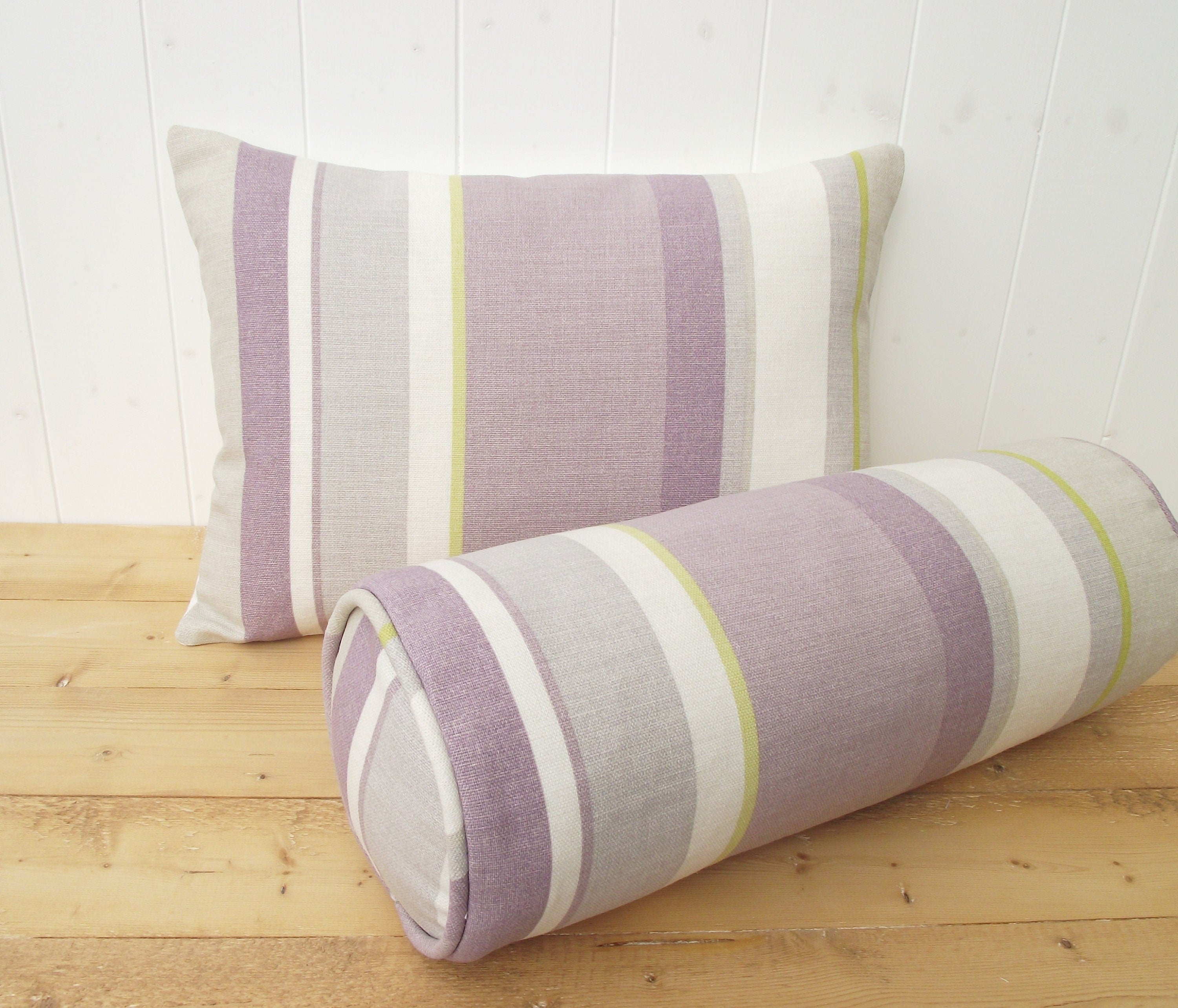 Laura Ashley Purple Stripe Cushion: Handmade in Eaton Stripe, 18" by 12"