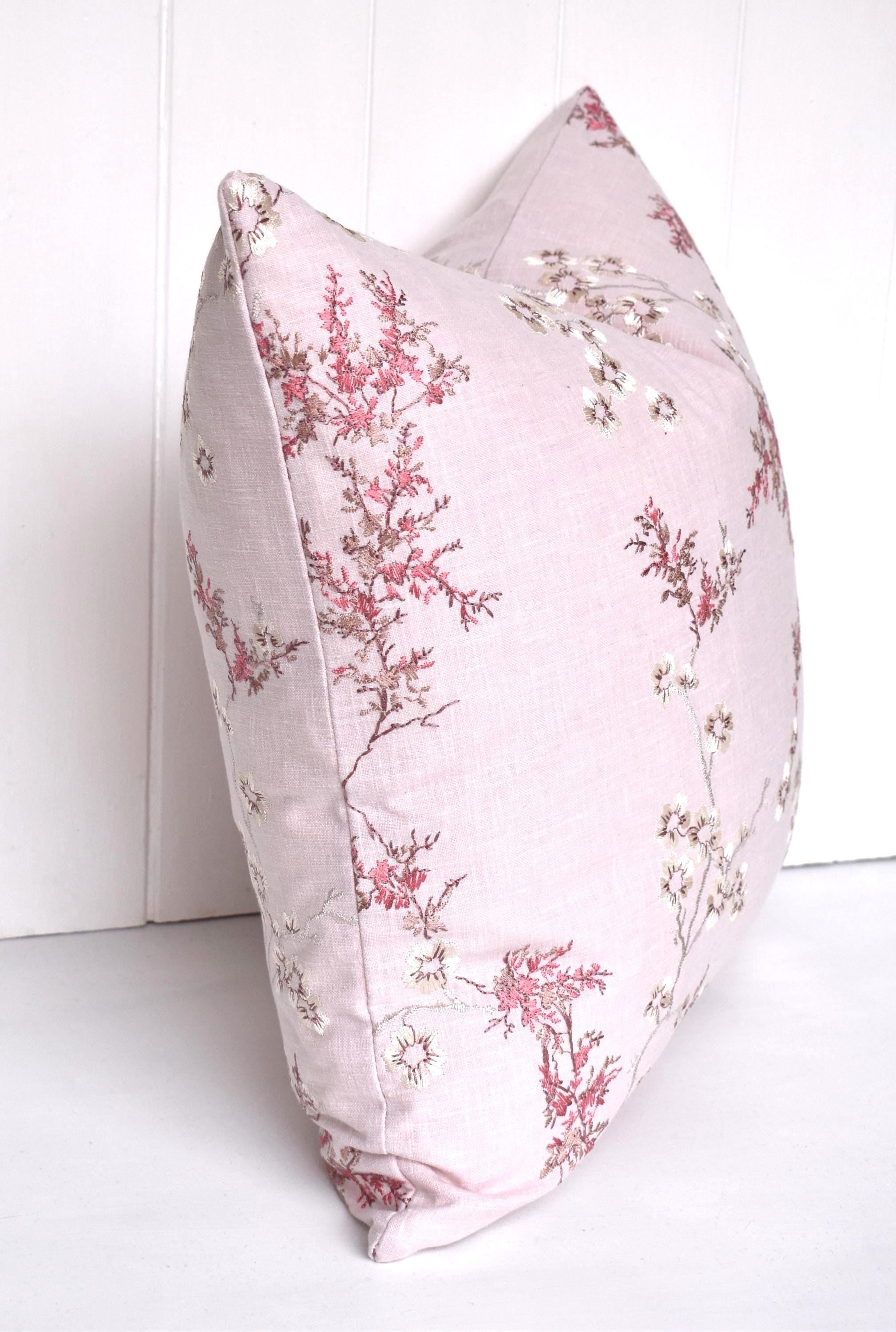 Laura Ashley Oriental Blossom Blush Pink Embroidered Cushion, Hand made with a zip fastening 16"