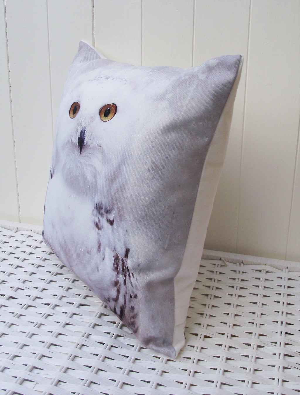 Snowy Owl Cushion: Watercolor Print Pillow, Handmade, Choice of Cover Only or Cover + Pad
