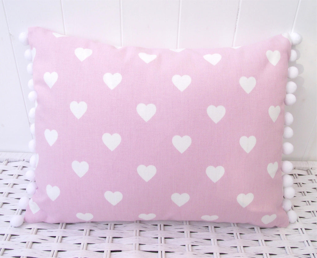Laura Ashley Pink Hearts Cushion: Handmade Pom Pom Cushion