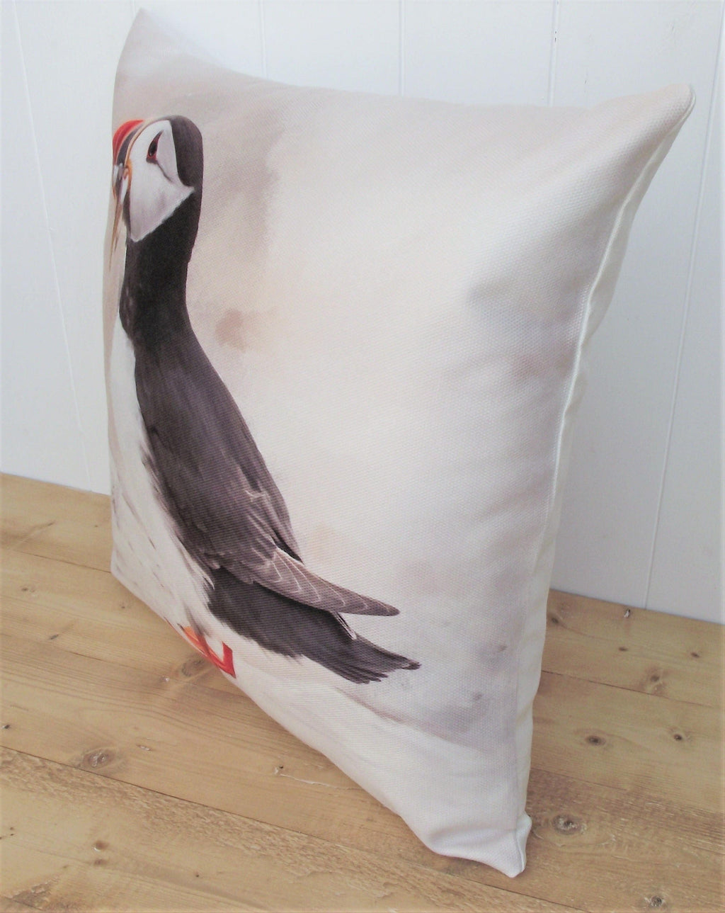 Puffin Bird Cushion: Handmade Coastal Pillow, Cover Only or Cover + Pad