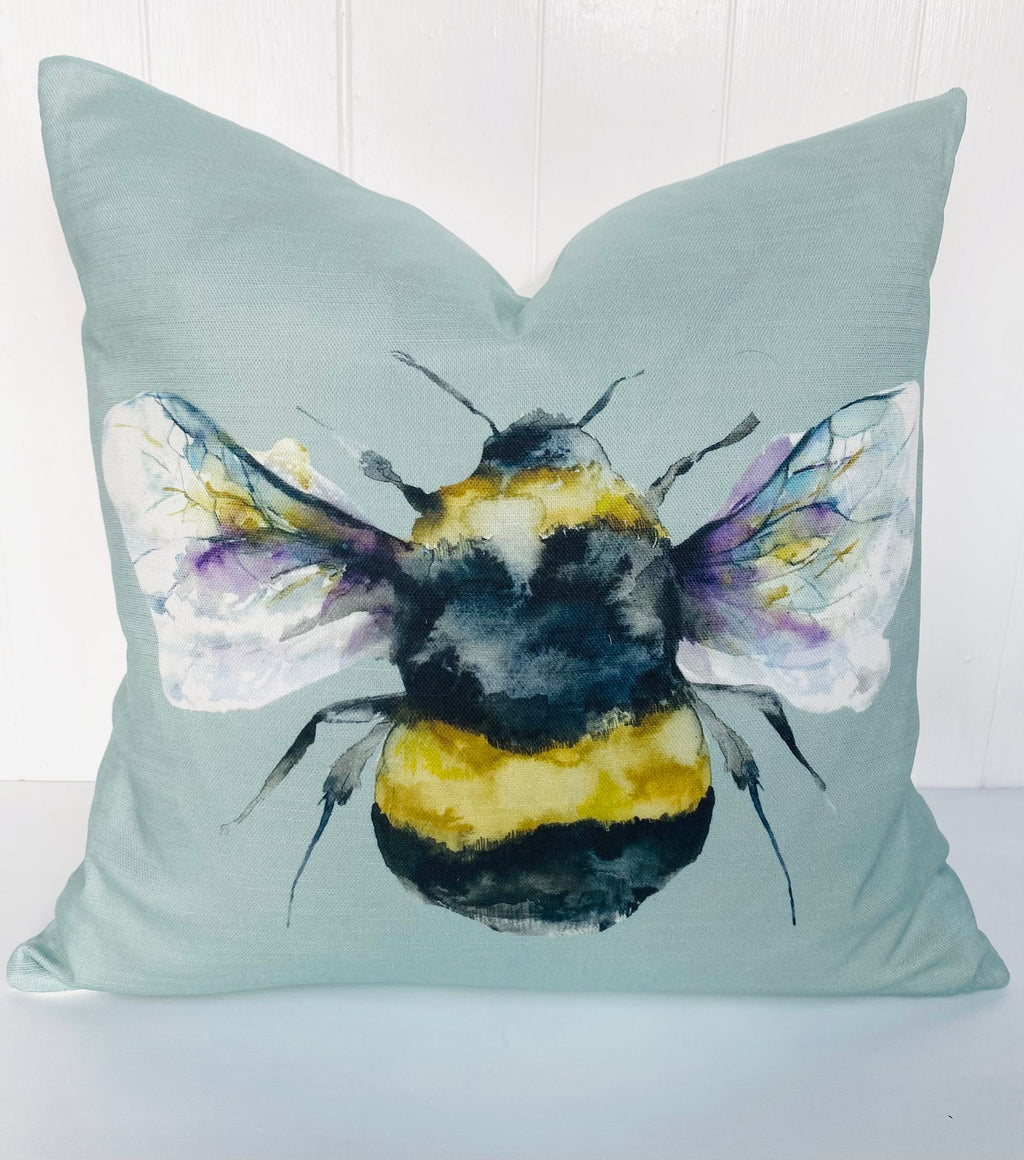 Handmade Bee Cushion: Voyage Maison Duck Egg Green, Laura Ashley Backing
