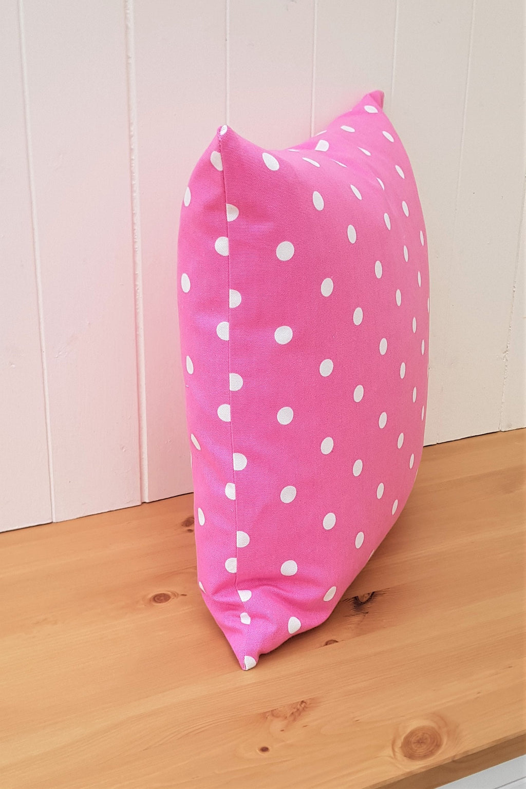Handmade Pink Polka Dot Cushion, 16 inch