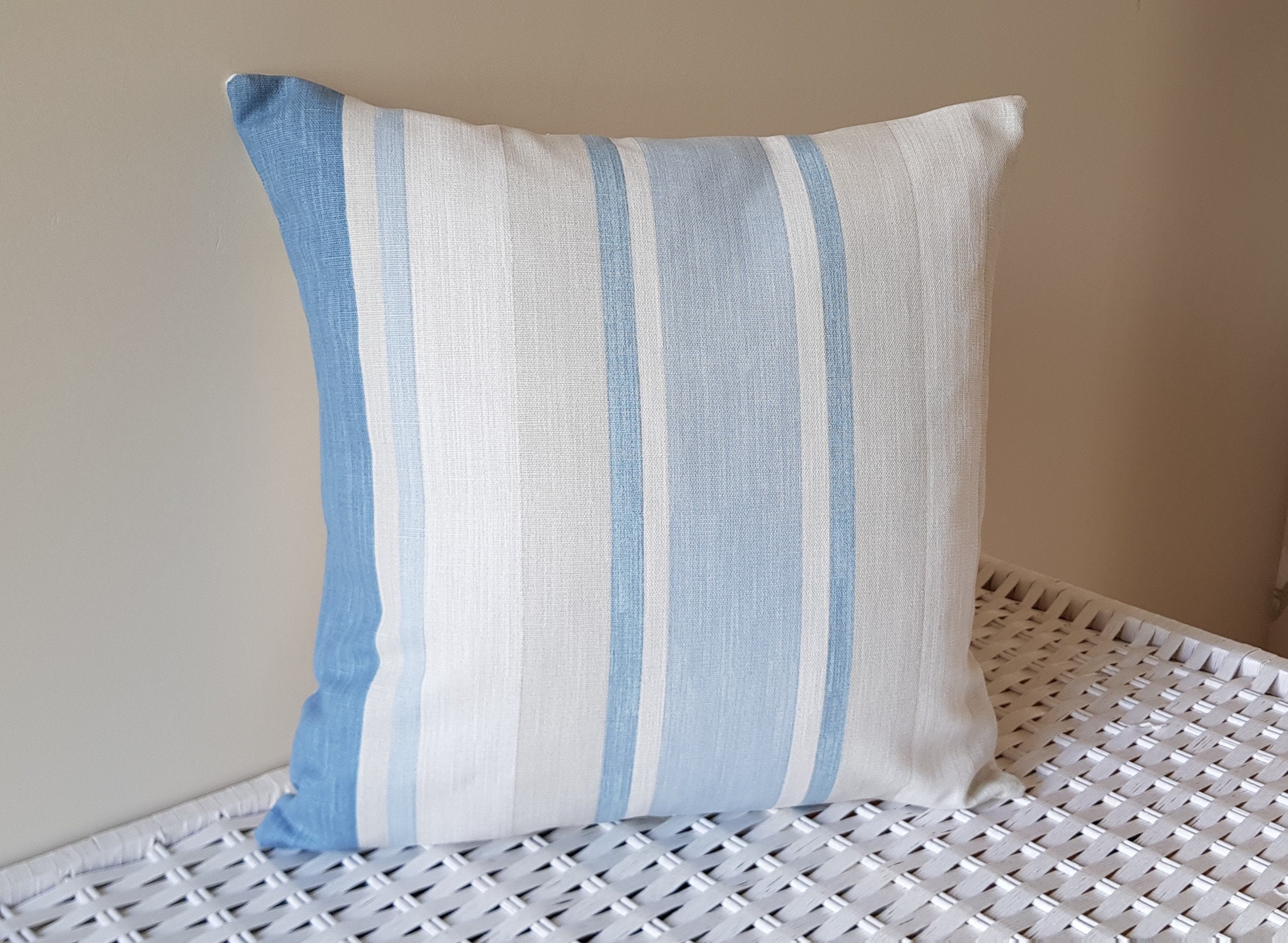 Handmade Laura Ashley Awning Stripe Seaspray Cushion with Zip Fastening