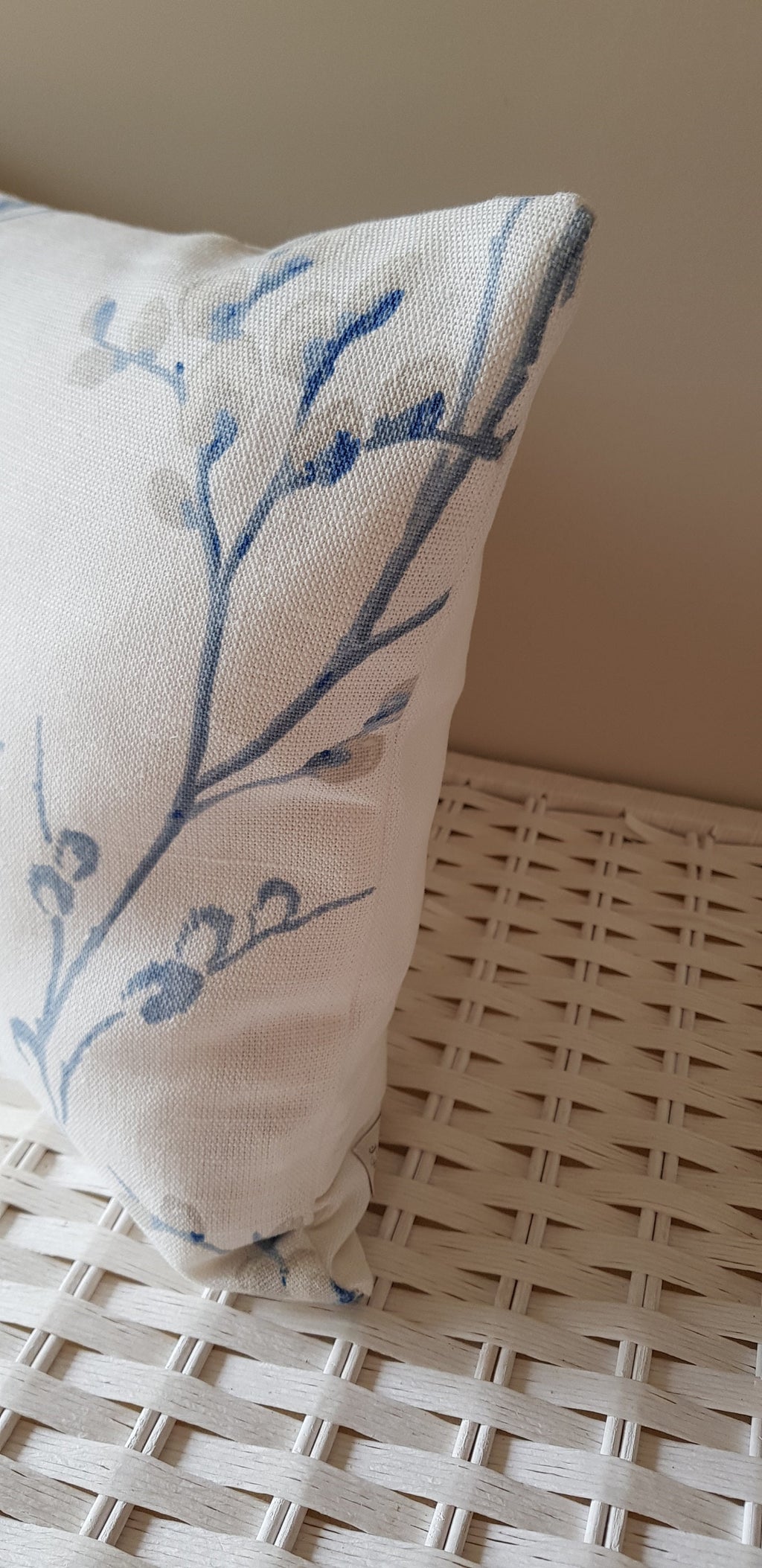 Laura Ashley Blue Seaspray Pussy Willow Cushion, with Austen Off White back, Handmade with a Zip fastening 18" by 12"