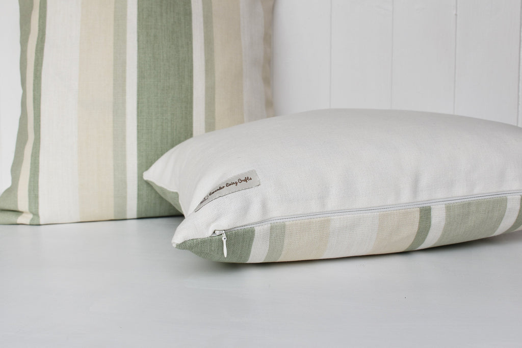Laura Ashley Awning Stripe Cushion : Hedgerow Green, Linen Blend 18" by 12"