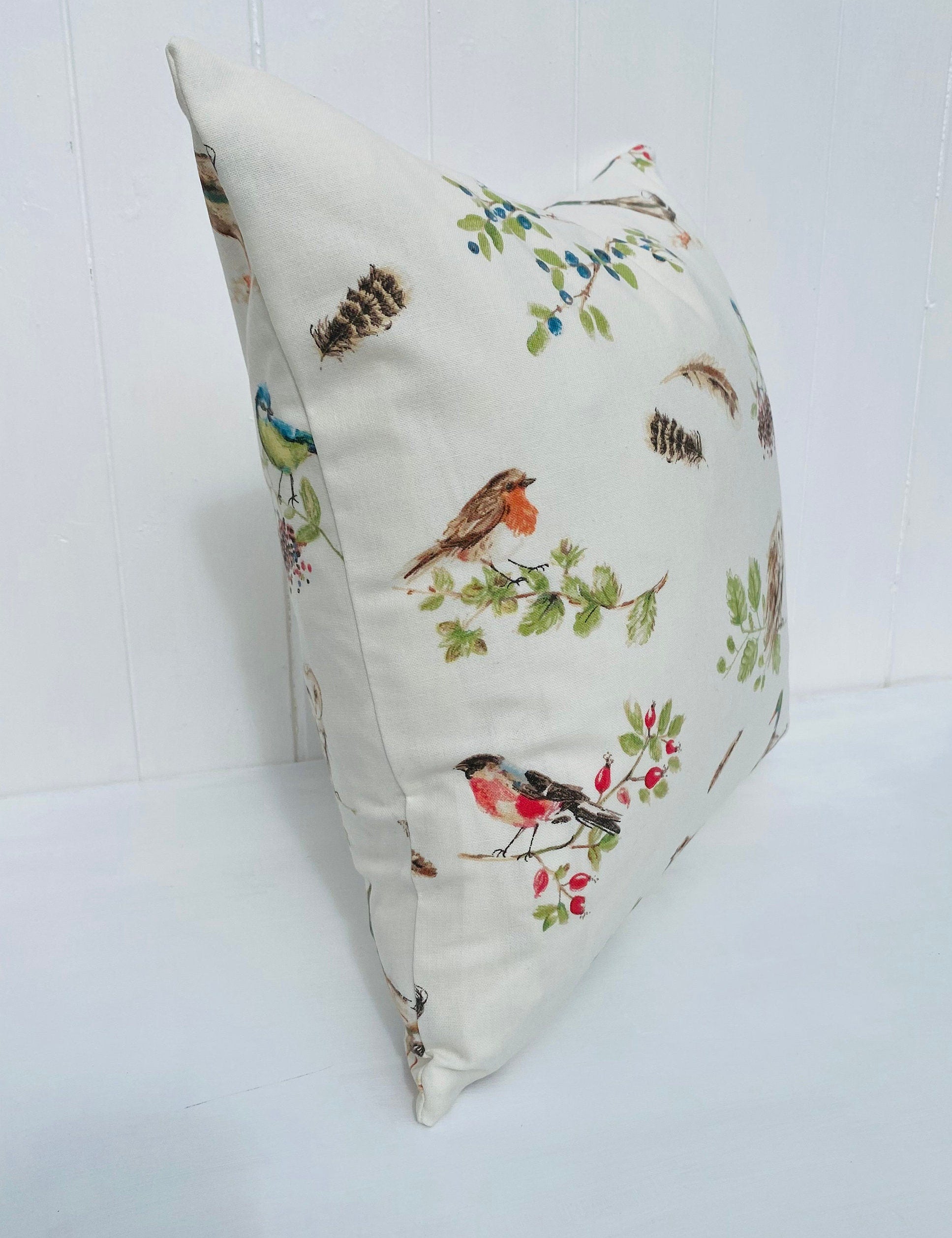 Laura Ashley British Birds Hedgerow Cushion, Birds on both sides, Handmade with a Zip Fastening