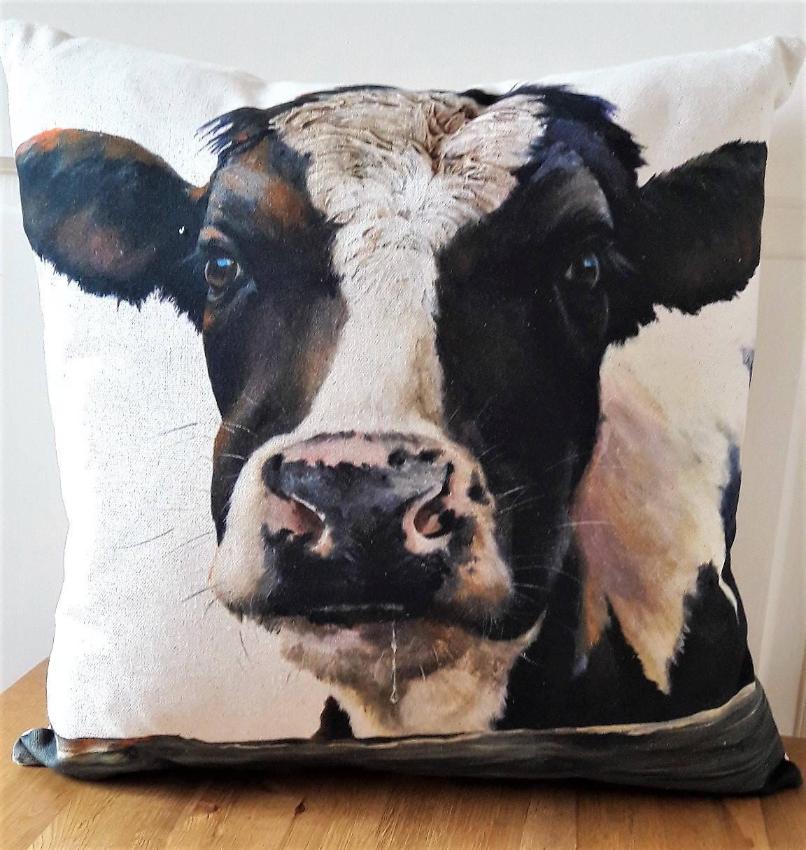 Friesian Cow Art Print Cushion: Handmade Organic Cotton Pillow Including Pad