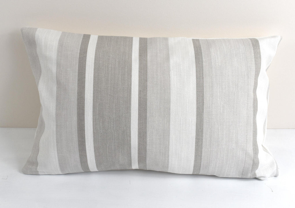 Laura Ashley Dove Grey Awning Stripe Cushion : Handmade with Zip Closure, 18" by 12"