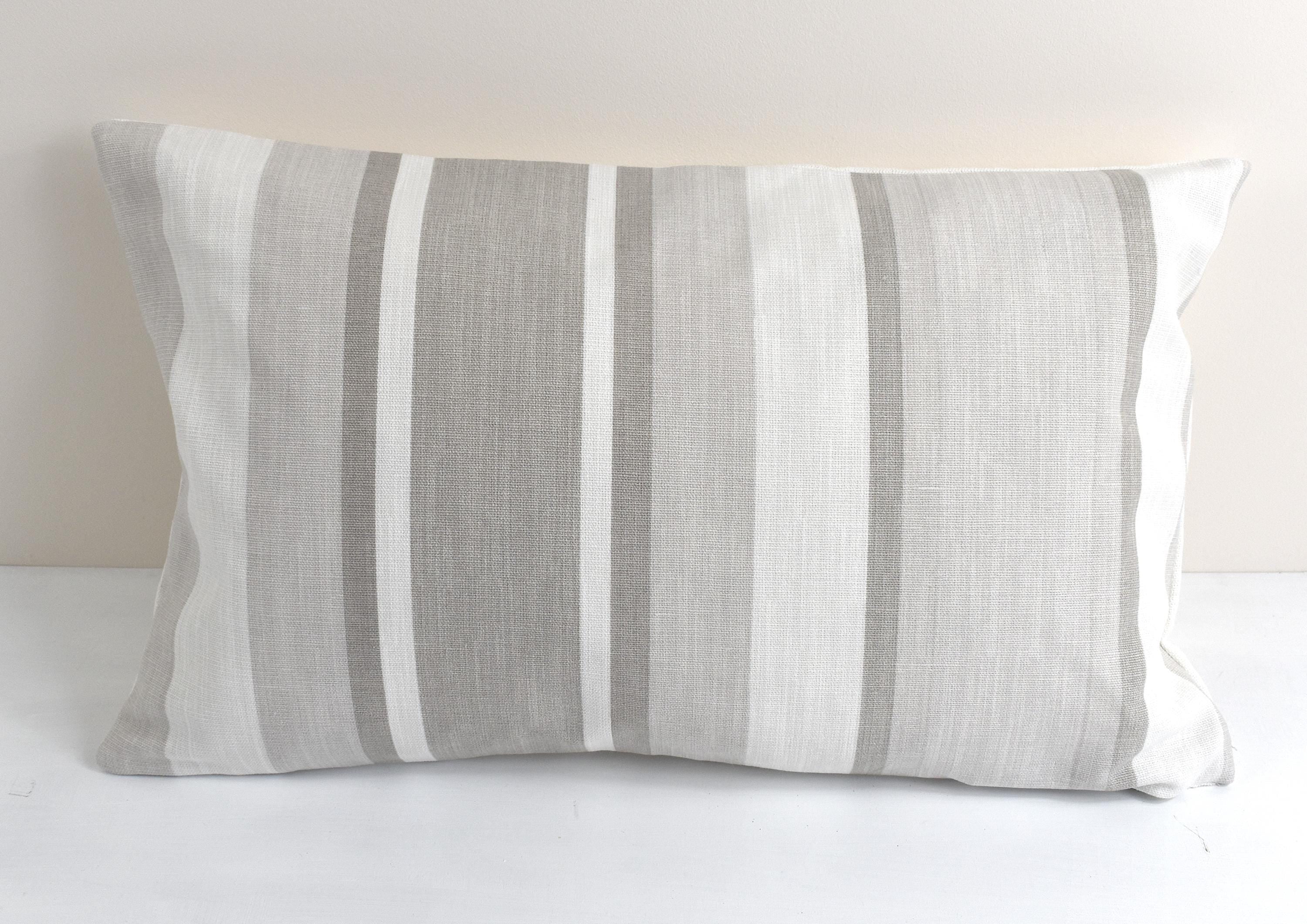 Laura Ashley Dove Grey Awning Stripe Cushion : Handmade with Zip Closure, 18" by 12"