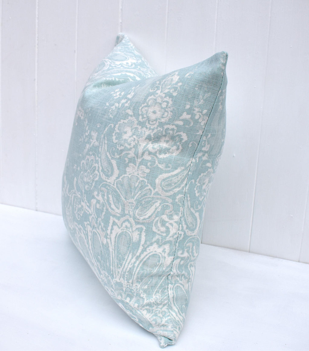 Laura Ashley Maddox Duck Egg Cushion : Handmade with Pattern on both sides and zip fastening, 16"