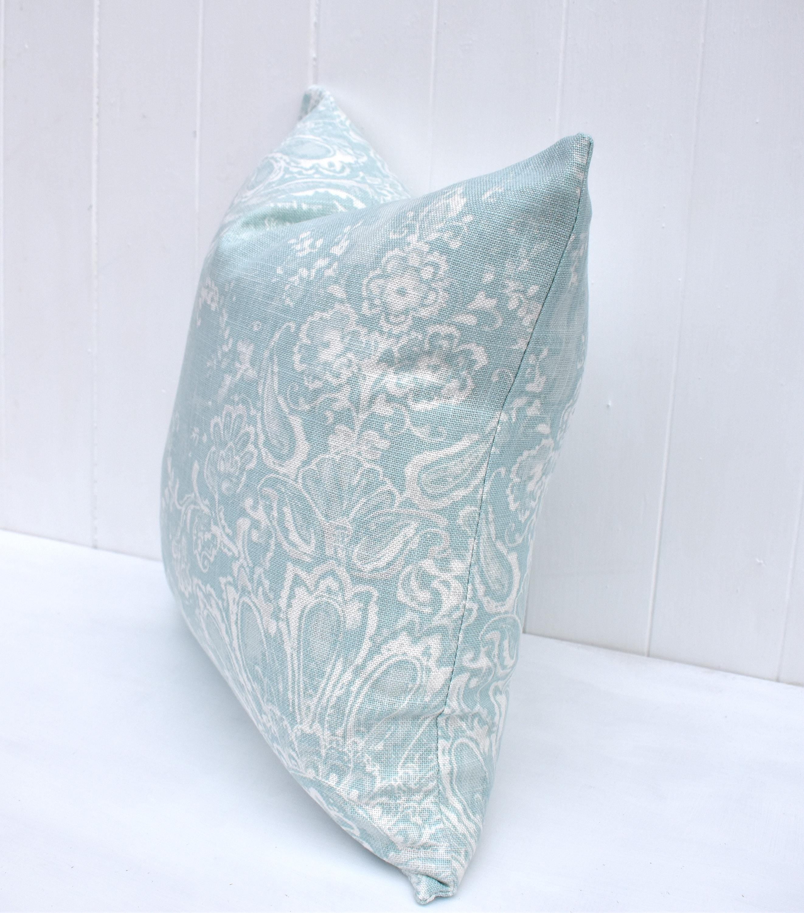 Laura Ashley Maddox Duck Egg Cushion : Handmade with Pattern on both sides and zip fastening, 16"