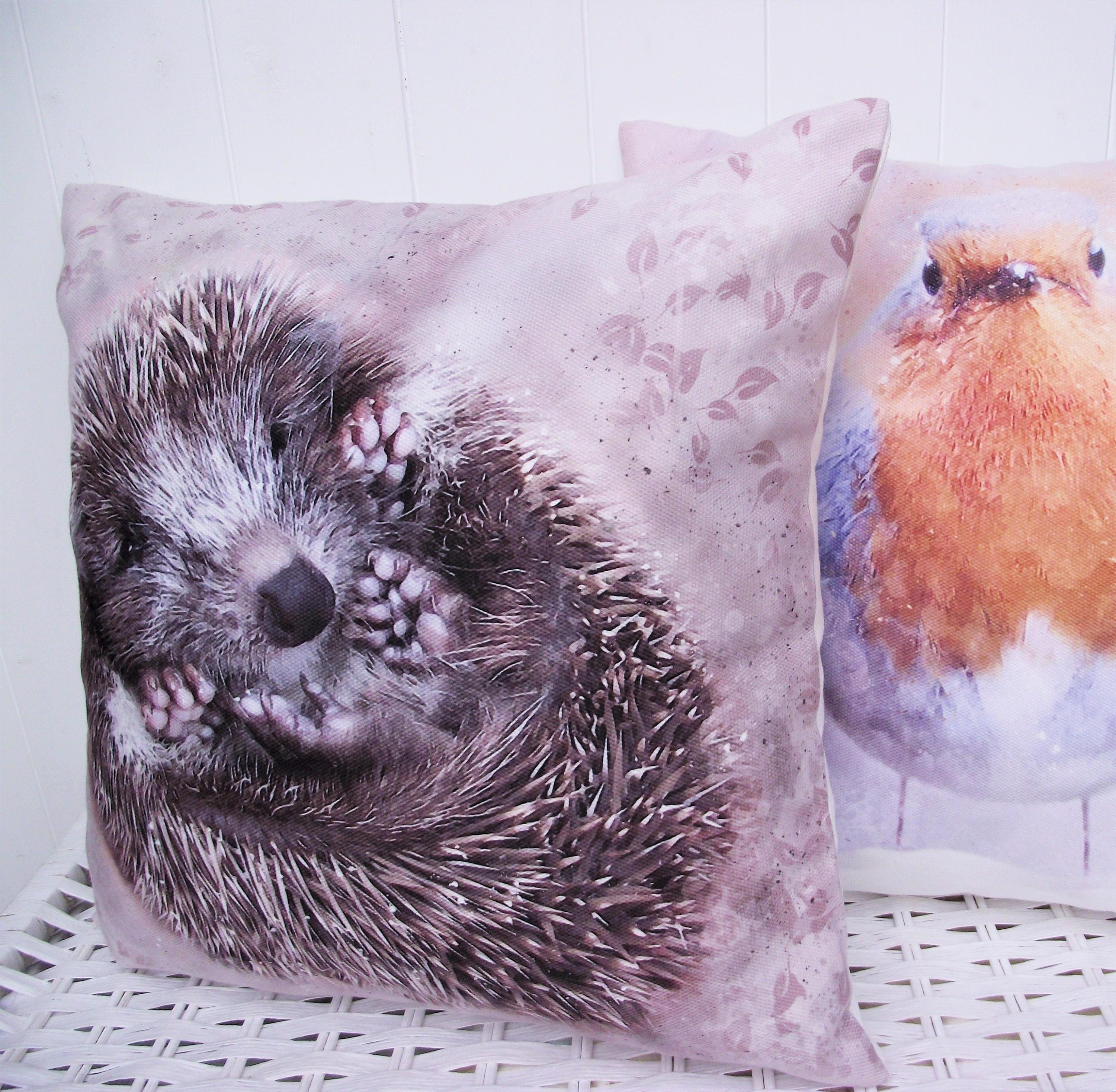 Hedgehog Cushion, Handmade Hedgehog Art Print Cushion, Choice of Cover Only or Cover + Pad