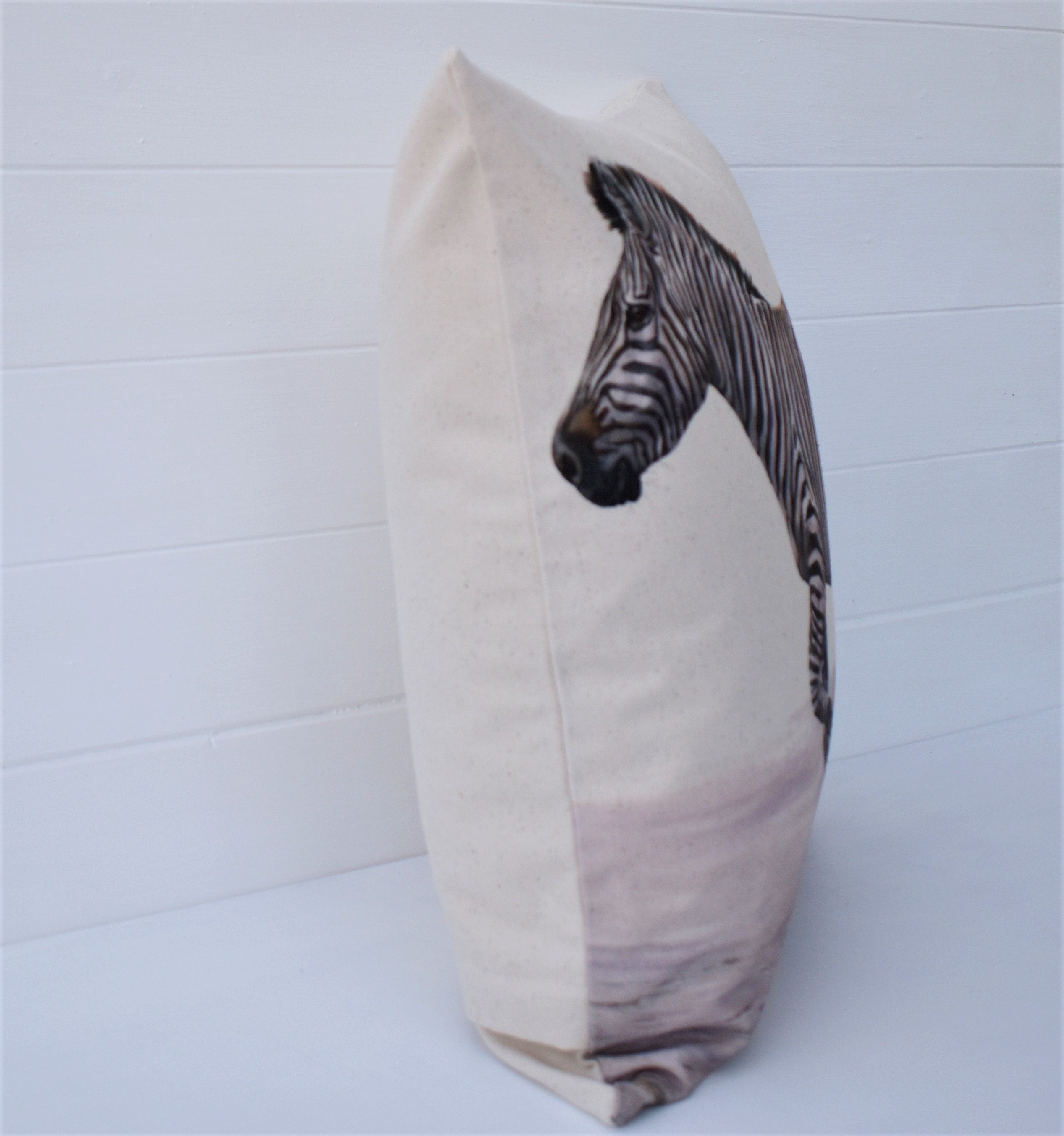 Zebra Art Print Cushion: African Animals Organic Cotton, Wendy Darker, Choice of Cover only or Cover with Pad