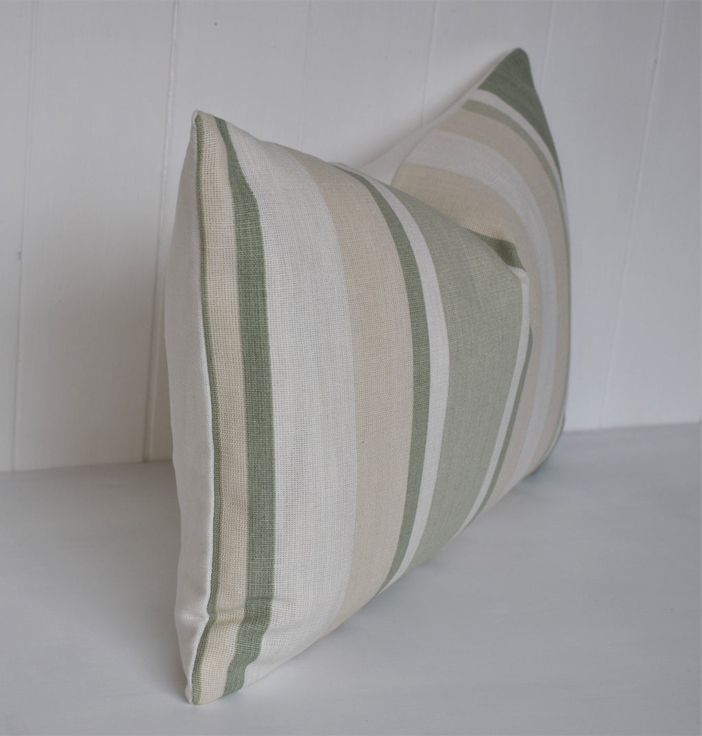 Laura Ashley Awning Stripe Cushion : Hedgerow Green, Linen Blend 18" by 12"