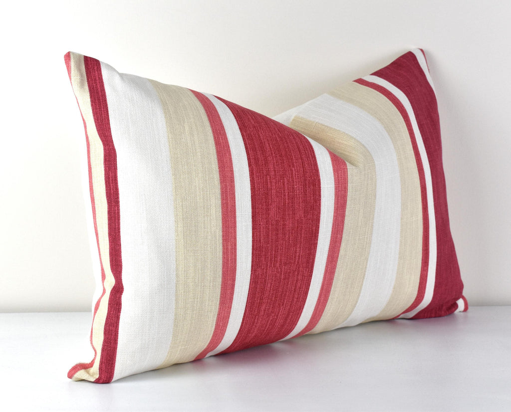 Laura Ashley Awning Stripe Cushion : Handmade in Pale Cranberry with a Zip Fastening 17” by 12”