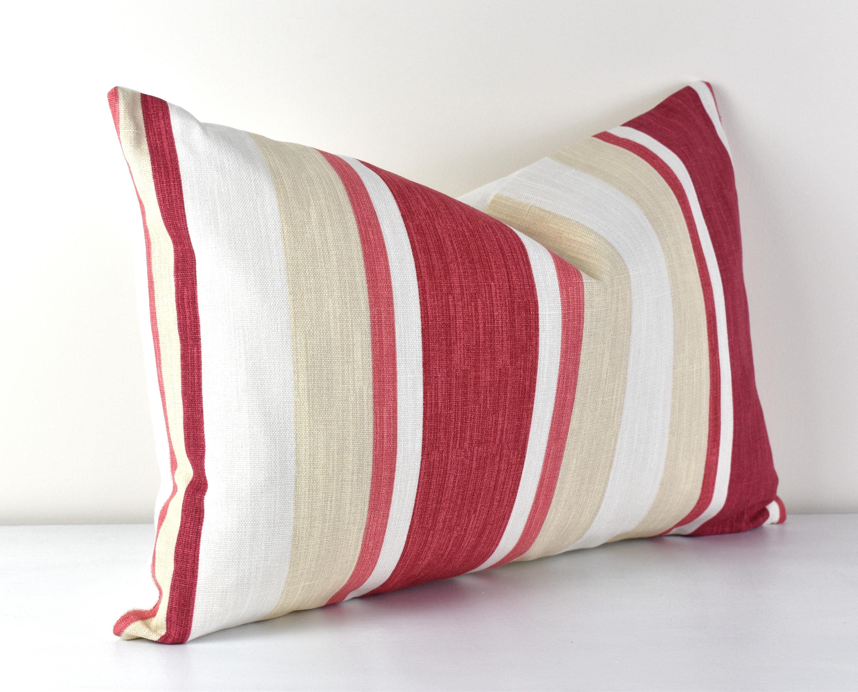 Laura Ashley Awning Stripe Cushion : Handmade in Pale Cranberry with a Zip Fastening 17” by 12”