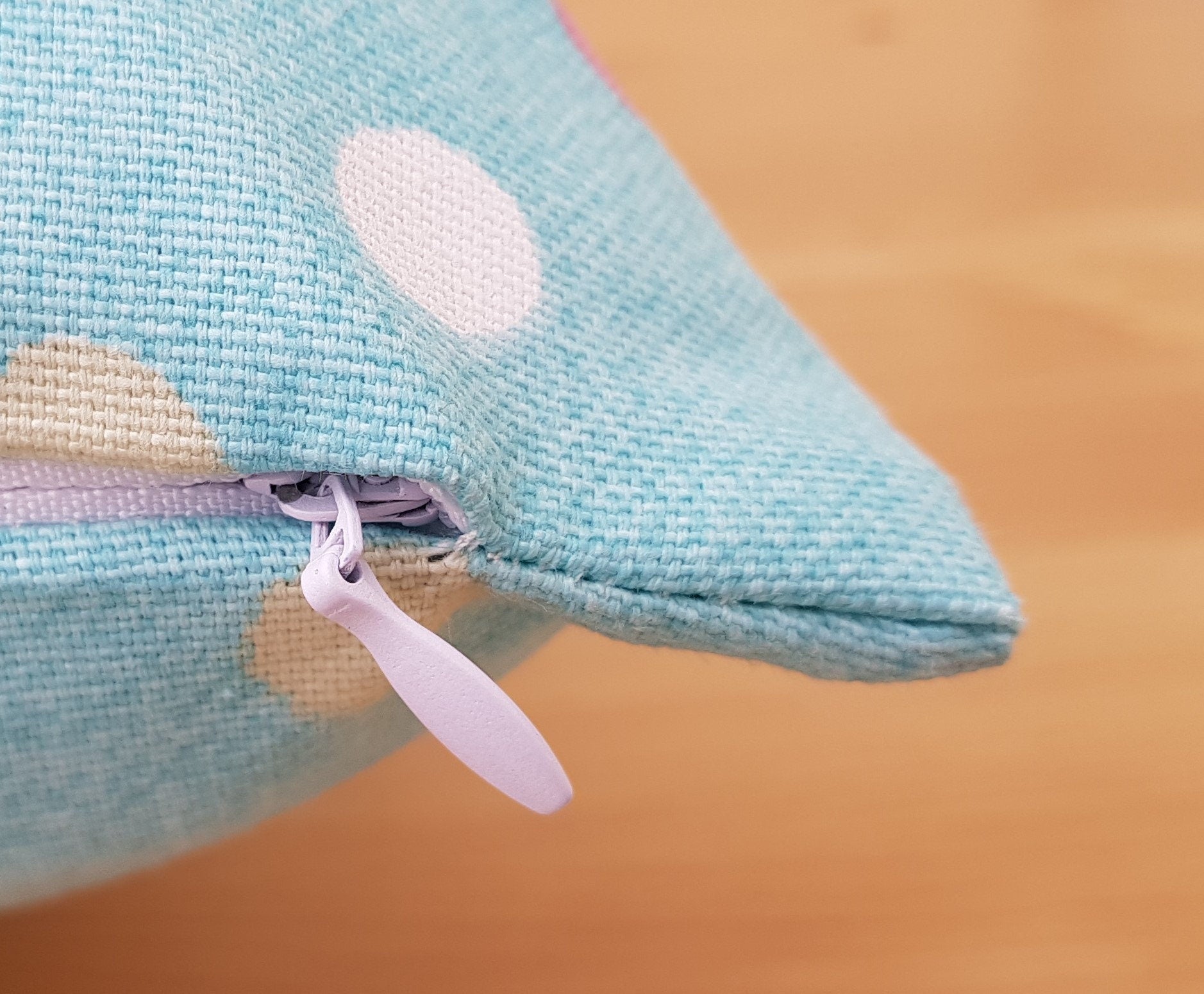 Handmade Turquoise Polka Dot Cushion : 16" Cotton Pillow