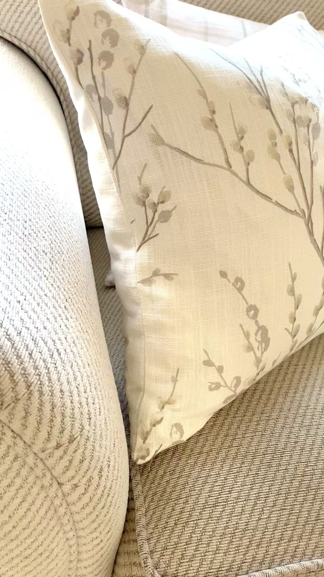 Laura Ashley Pussy Willow Dove Grey Cushion, Off White Dove Grey backed in Laura Ashley Austen Fabric, Handmade with a Zip Fastening, 16"